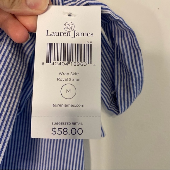NWT Lauren James Blue Striped Wrap Midi Skirt Royal Stripe Size Medium Preppy - Picture 4 of 9